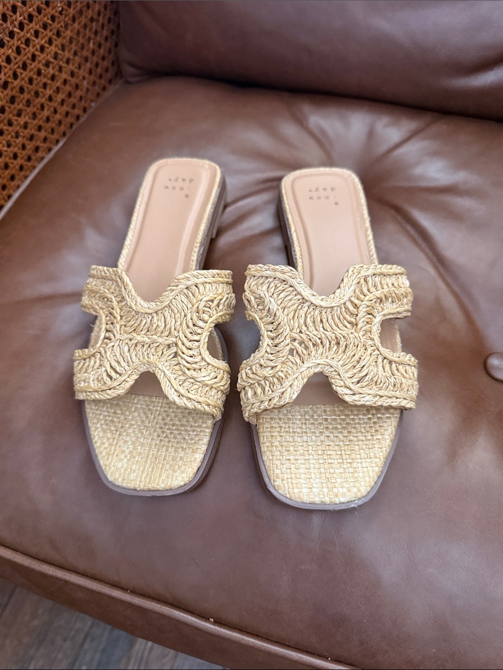 a new day Natural Woven Raffia Slide Mules